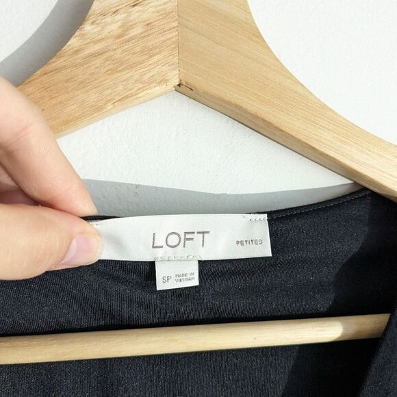 Loft Black White Twist Knot Flutter Sleeve Dress Women's Size Small Petite - Picture 5 of 7